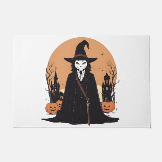 Mystical Salem Black Cat mit Pumpkins Fußmatte (Vorderseite)
