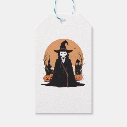 Mystical Salem Black Cat mit Pumpkins Geschenkanhänger (Vorderseite)
