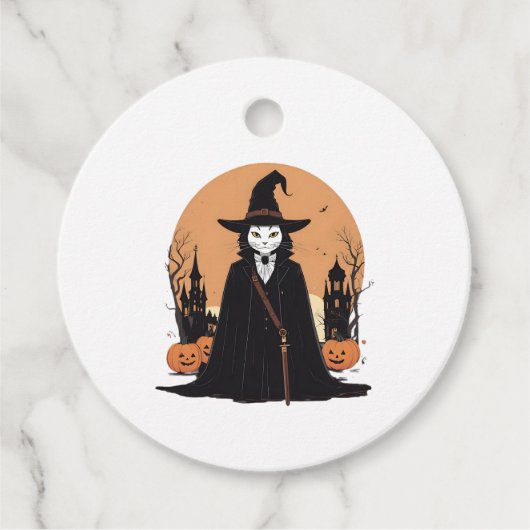 Mystical Salem Black Cat mit Pumpkins Geschenkanhänger (Vorderseite)