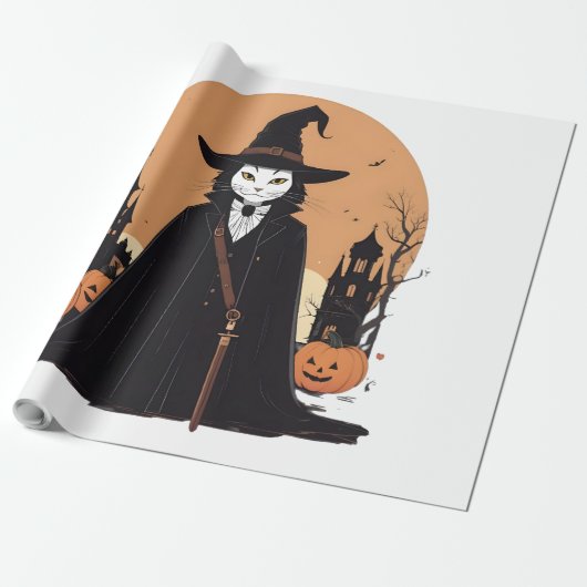 Mystical Salem Black Cat mit Pumpkins Geschenkpapier (Ungerollt)