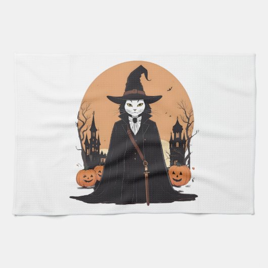 Mystical Salem Black Cat mit Pumpkins Geschirrtuch (Horizontal)