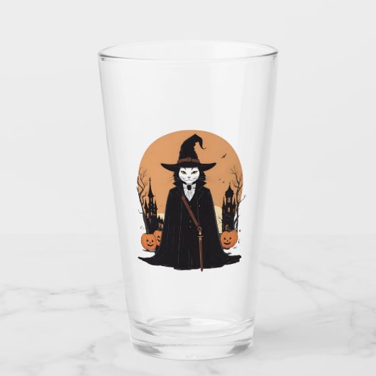 Mystical Salem Black Cat mit Pumpkins Glas (Vorderseite)