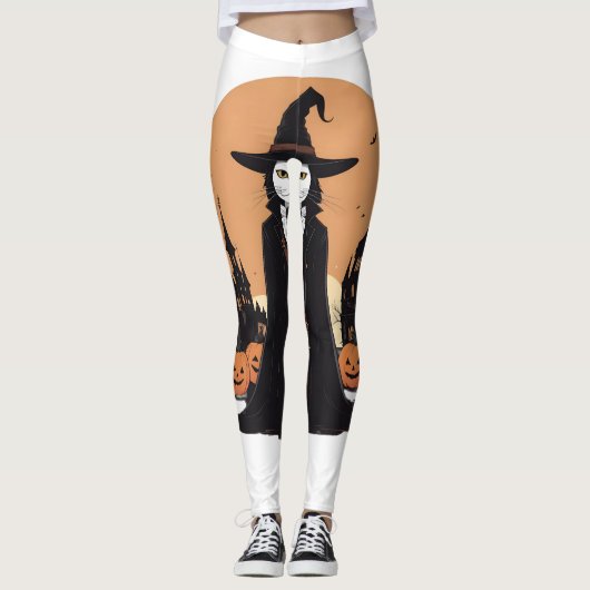 Mystical Salem Black Cat mit Pumpkins Leggings (Vorderseite)