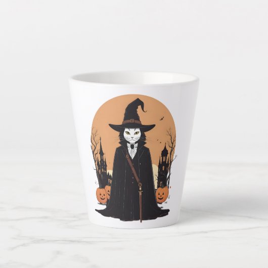 Mystical Salem Black Cat mit Pumpkins Milchtasse (Vorderseite)