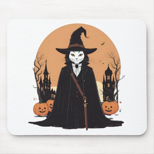 Mystical Salem Black Cat mit Pumpkins Mousepad (Vorne)