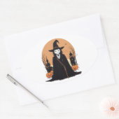 Mystical Salem Black Cat mit Pumpkins Ovaler Aufkleber (Umschlag)