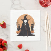 Mystical Salem Black Cat mit Pumpkins Serviette (Beispiel)