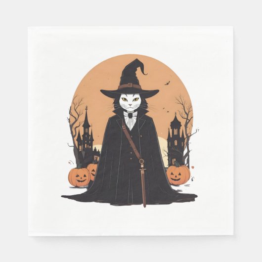 Mystical Salem Black Cat mit Pumpkins Serviette (Vorderseite)