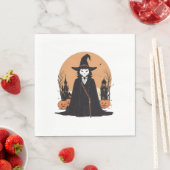 Mystical Salem Black Cat mit Pumpkins Serviette (Beispiel)