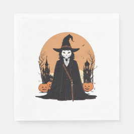 Mystical Salem Black Cat mit Pumpkins Serviette