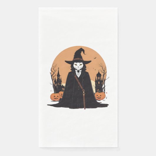 Mystical Salem Black Cat mit Pumpkins Serviette (Vorderseite)