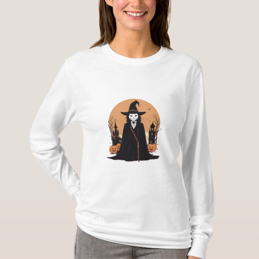 Mystical Salem Black Cat mit Pumpkins T-Shirt (Vorderseite)