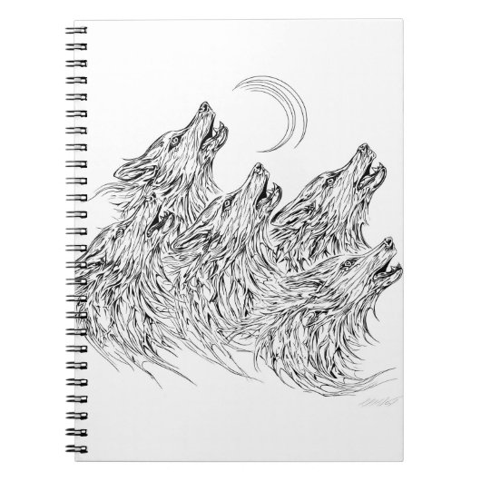 Mystical Schwarz-weiß Howling Wolves Art Notizblock (Vorderseite)