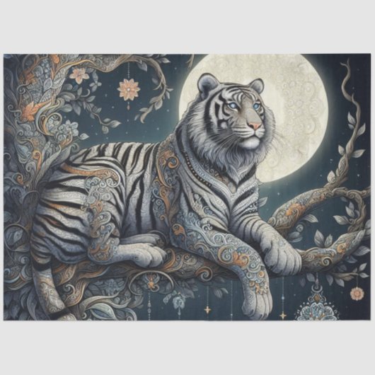 Mystical Silver Tiger mit Filigree Seidenpapier (Vorderseite)