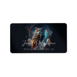 Mystical Space Owl with Dreamcatcher Art        Adressaufkleber
