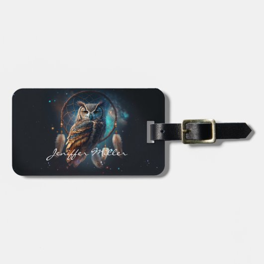 Mystical Space Owl with Dreamcatcher Art        Gepäckanhänger (Vorderseite horizontal)