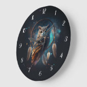 Mystical Space Owl with Dreamcatcher Art Große Wanduhr (Winkel)