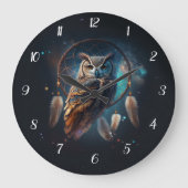 Mystical Space Owl with Dreamcatcher Art Große Wanduhr (Vorderseite)