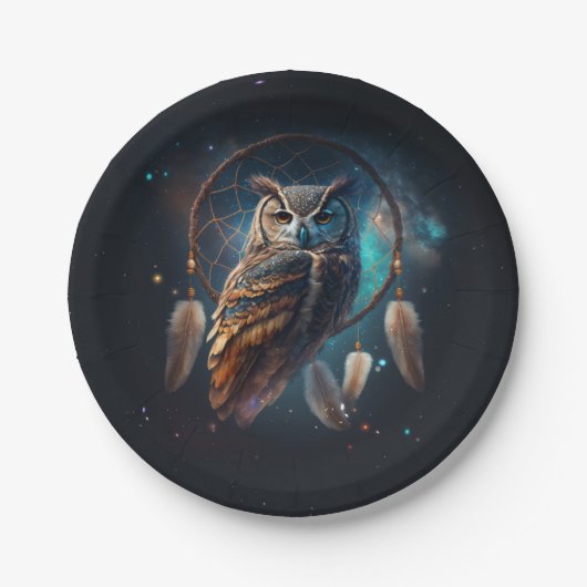 Mystical Space Owl with Dreamcatcher Art       Pappteller (Vorderseite)