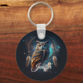 Mystical Space Owl with Dreamcatcher Art        Schlüsselanhänger (Vorderseite)