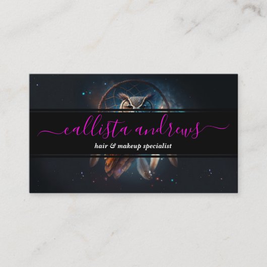 Mystical Space Owl with Dreamcatcher Art Visitenkarte (Vorderseite)