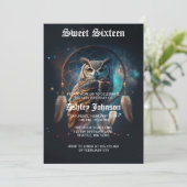 Mystical Space Owl with Dreamcatcher              Einladung (Stehend Vorderseite)