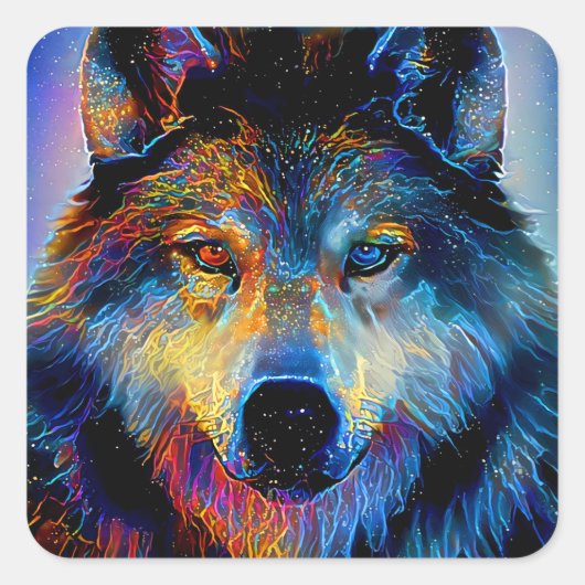 Mystical Spirit Wolf Quadratischer Aufkleber (Vorderseite)