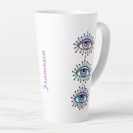 Mystical Spiritual Eyes - Third Eye Motif auf weiß Milchtasse (Rechte Ecke)