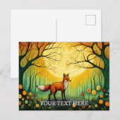 Mystical Spring Forest Fox Blumenbemalung Postkarte (Vorne/Hinten)