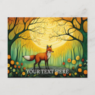 Mystical Spring Forest Fox Blumenbemalung Postkarte