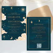 Mystical Stars Moon Celestial Qr Code Hochzeit Einladung