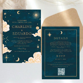 Mystical Stars Moon Celestial Qr Code Hochzeit Einladung