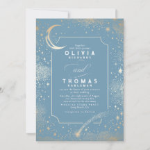 Mystical Stars Moon Dusty Blue Wedding