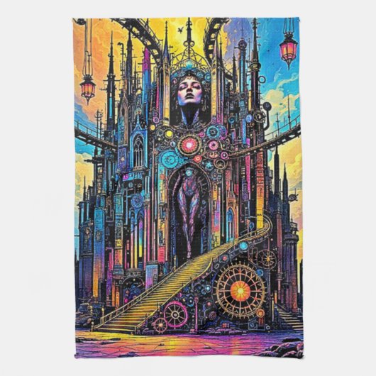 Mystical Steampunk Cathedral Geschirrtuch (Vertikal)