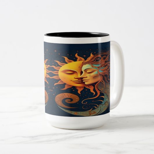 Mystical Sun & Moon Mug – Celestial Art Coffee Cup Zweifarbige Tasse (VorderseiteRechts)