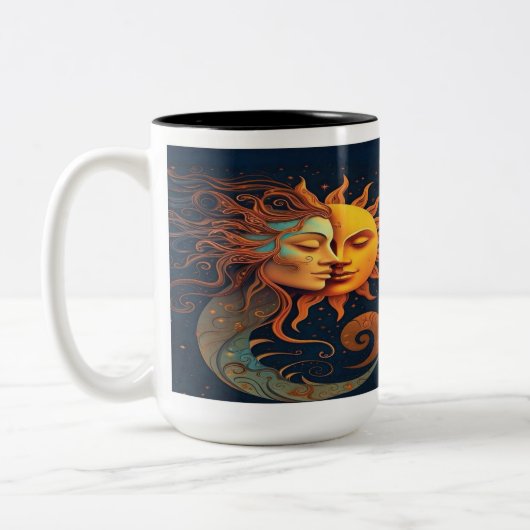 Mystical Sun & Moon Mug – Celestial Art Coffee Cup Zweifarbige Tasse (Links)