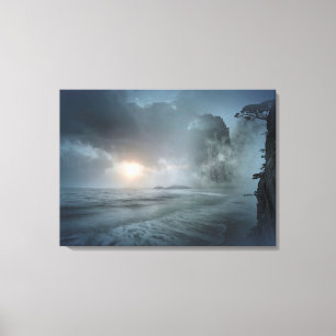 Mystical Sunset on Beach Ocean Cliff Scene Artwork Leinwanddruck