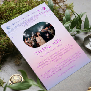 Mystical Sunset Pink Star Moon Foto Wedding Dankeskarte