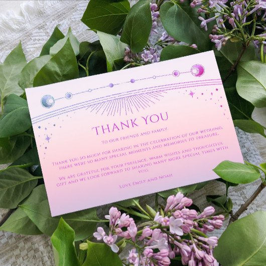 Mystical Sunset Pink Star Moon Stars Foto Hochzeit Dankeskarte