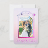 Mystical Sunset Pink Star Moon Stars Foto Hochzeit Dankeskarte (Vorderseite)