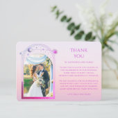 Mystical Sunset Pink Sun Moon Star Foto Wedding Dankeskarte (Stehend Vorderseite)