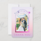 Mystical Sunset Pink Sun Moon Stars Foto Hochzeit Dankeskarte (Vorderseite)