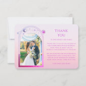 Mystical Sunset Pink Sun Moon Stars Foto Hochzeit Dankeskarte (Vorderseite)