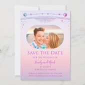Mystical Sunset Pink Sun Moon Stars Space Save The Date (Vorderseite)