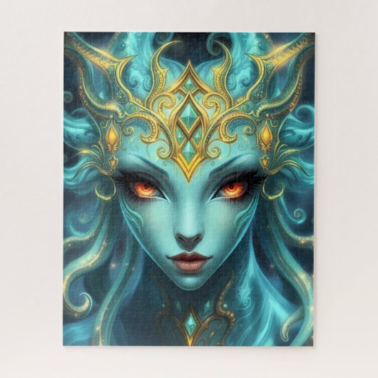 Mystical Teal Goddess with Radiant Ember Eyes Puzzle (Vertikal)