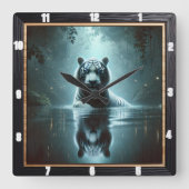 Mystical Tiger Forest Timepiece Quadratische Wanduhr (Vorderseite)