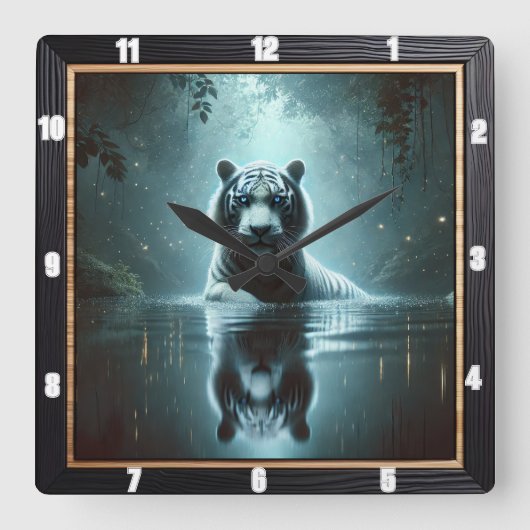 Mystical Tiger Forest Timepiece Quadratische Wanduhr (Vorderseite)