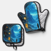 Mystical Tree Zuhause Dreamscape Ofenhandschuh & Topflappen-Set (Vorderseite/Rückseite)