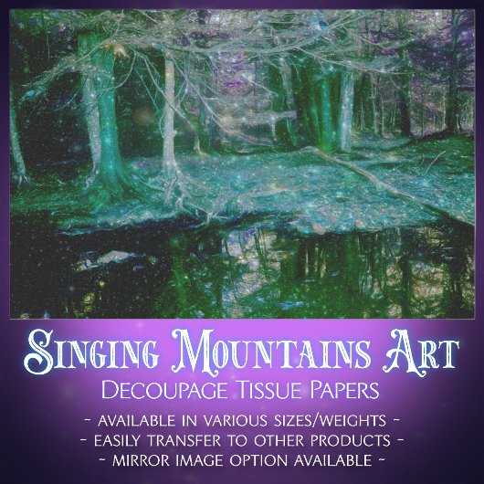 Mystical Twilight Forest Reflection Pond Decoupage Seidenpapier