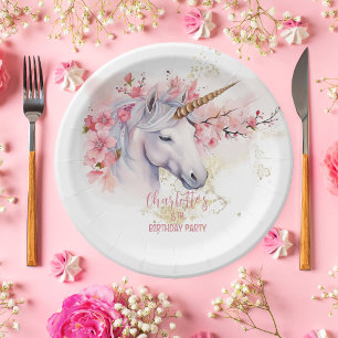 Mystical Unicorn Floral Girl 5. Geburtstagsparty Pappteller